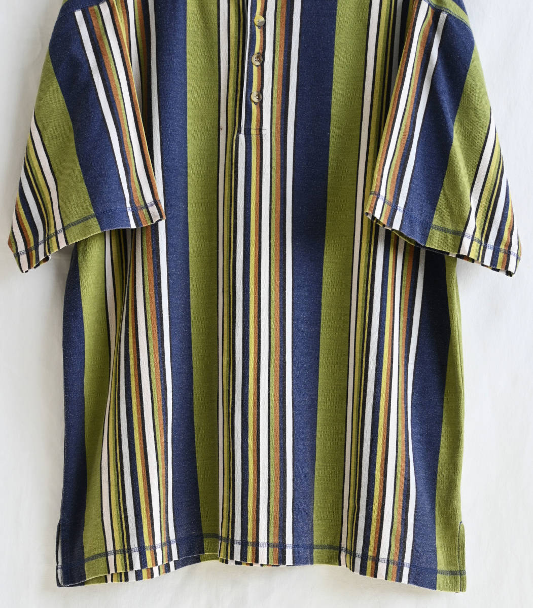  быстрое решение [80\'s Vintage / NASHVILLE] мульти- полоса no color тянуть over рубашка с коротким рукавом /L/ светло-зеленый / America покупка есть (jt-239-1a)
