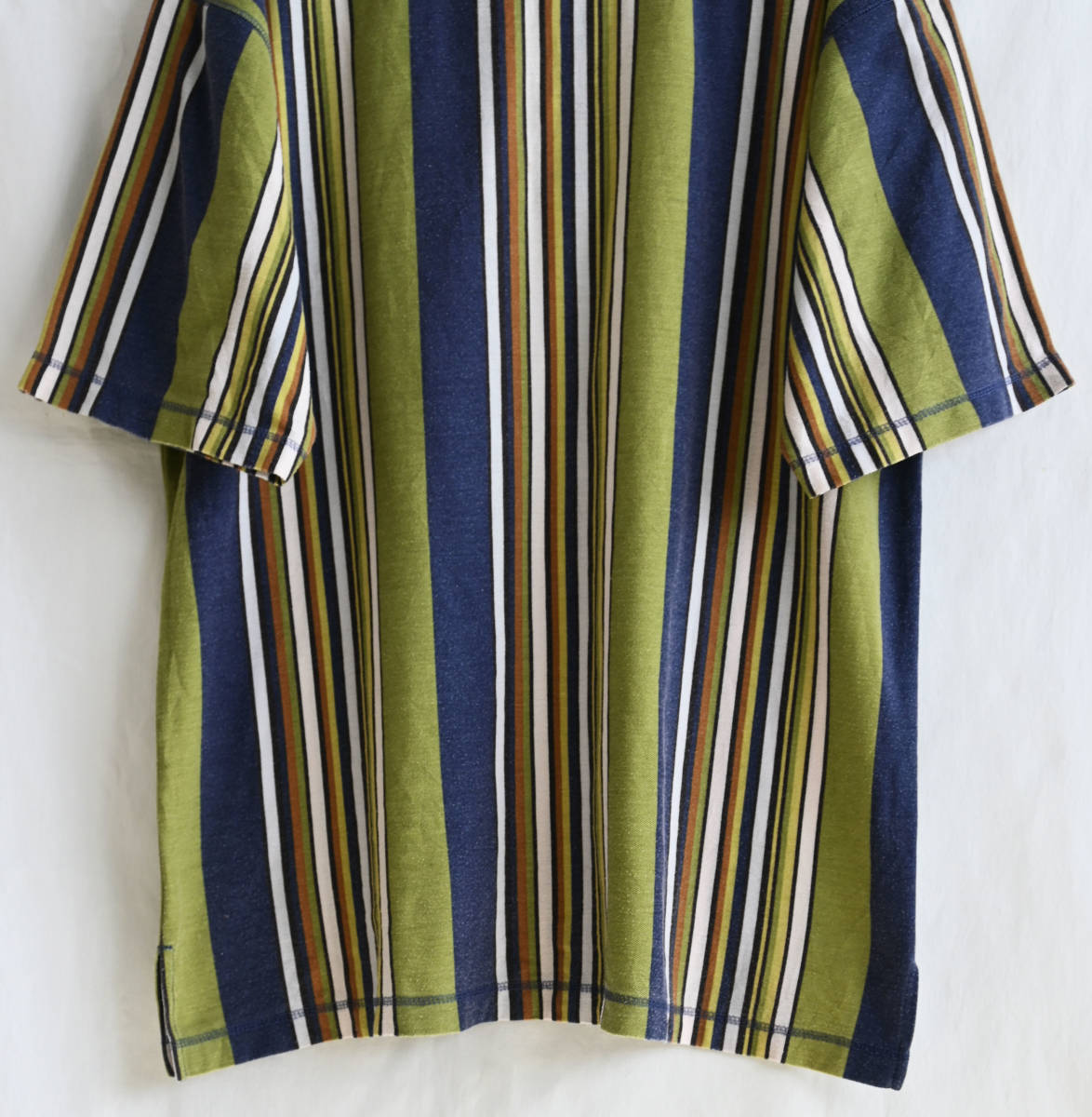  быстрое решение [80\'s Vintage / NASHVILLE] мульти- полоса no color тянуть over рубашка с коротким рукавом /L/ светло-зеленый / America покупка есть (jt-239-1a)