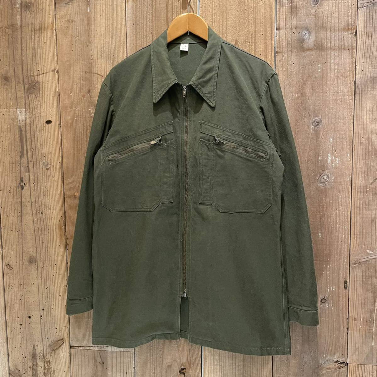 【サイズ M】 50s フレンチ ミリタリー メカニック ジャケット ビンテージ アメリカ古着 軍 フランス製 40s 60s コの字ジップ シャツ