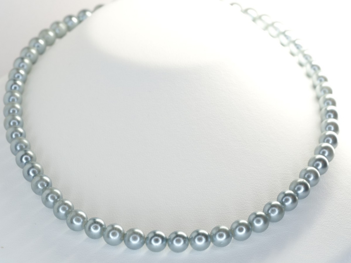 292 真珠祭り！天然アコヤ本真珠ネックレス　ラウンド グリニッシュブルー色味 7.5mm～8.0mm珠 照りABエクボAB 専箱に入れて配送致します