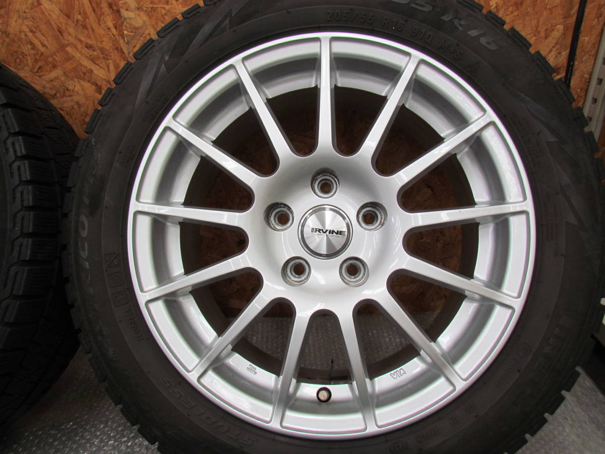 SZ-TJ10 205/55R16 16×7J+44 5H-108 ピレリ アイスアシンメトリコプラス スタッドレス 2019年製×4本 IRVINE PEUGEOT/308_画像3