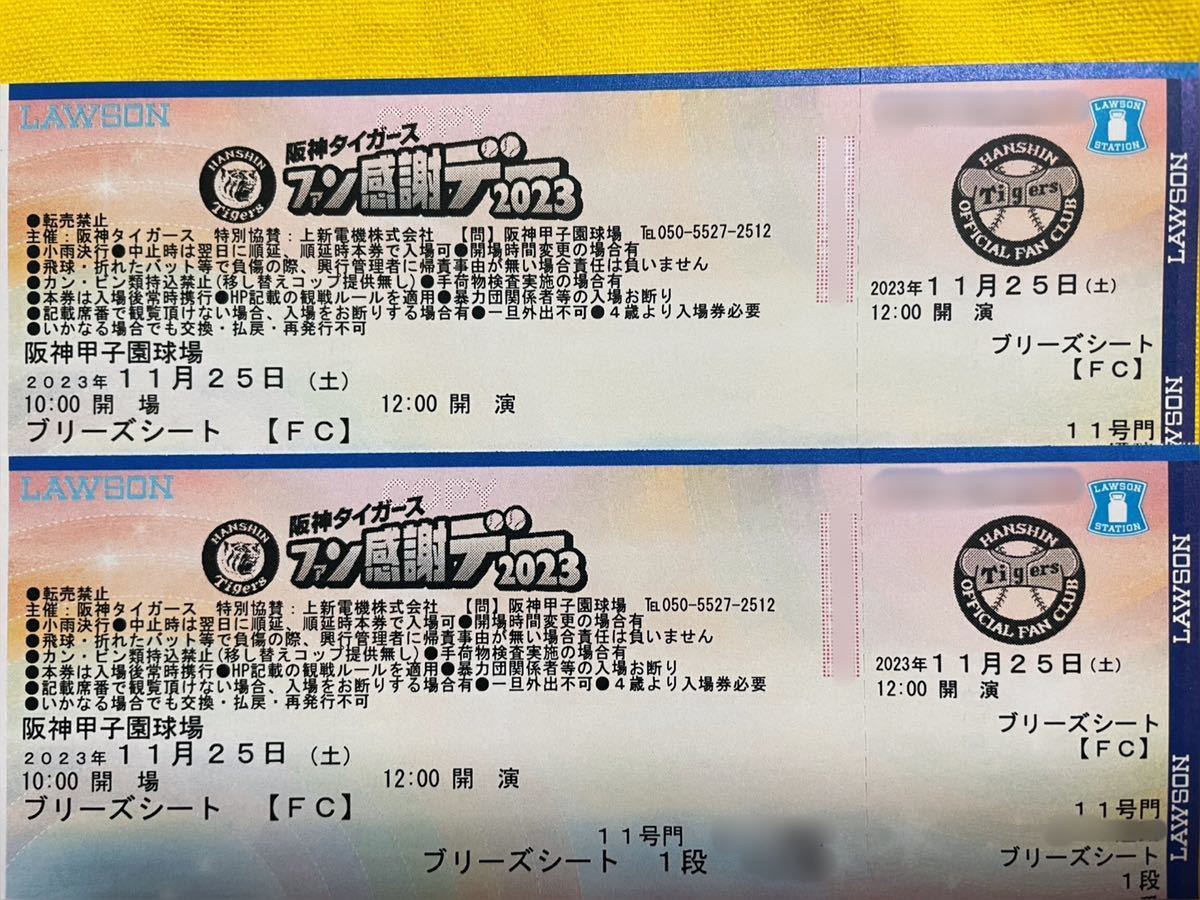 阪神タイガース ファン感謝デー 2023 ブリーズシート最前列ペア