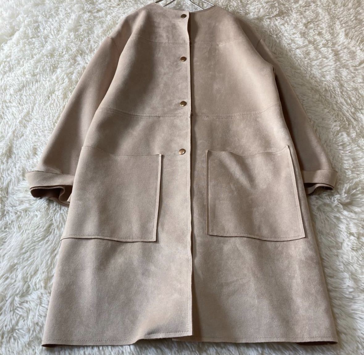 アパレル】 極美品 ZARA ノーカラーコート 金ボタン フェイク アパレル】 極美品 ZARA ノーカラーコート 金ボタン フェイク