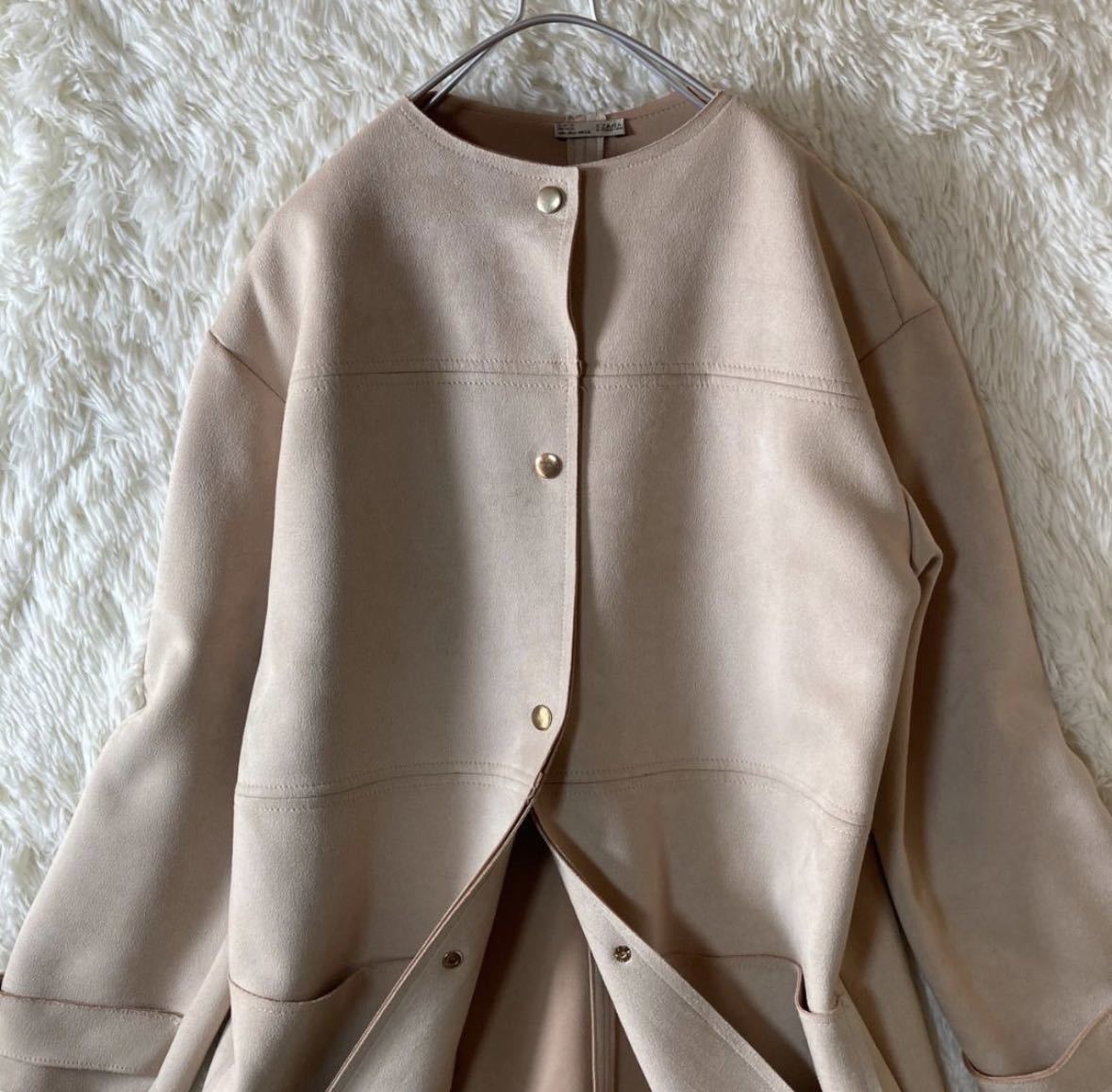 アパレル】 極美品 ZARA ノーカラーコート 金ボタン フェイク アパレル】 極美品 ZARA ノーカラーコート 金ボタン フェイク
