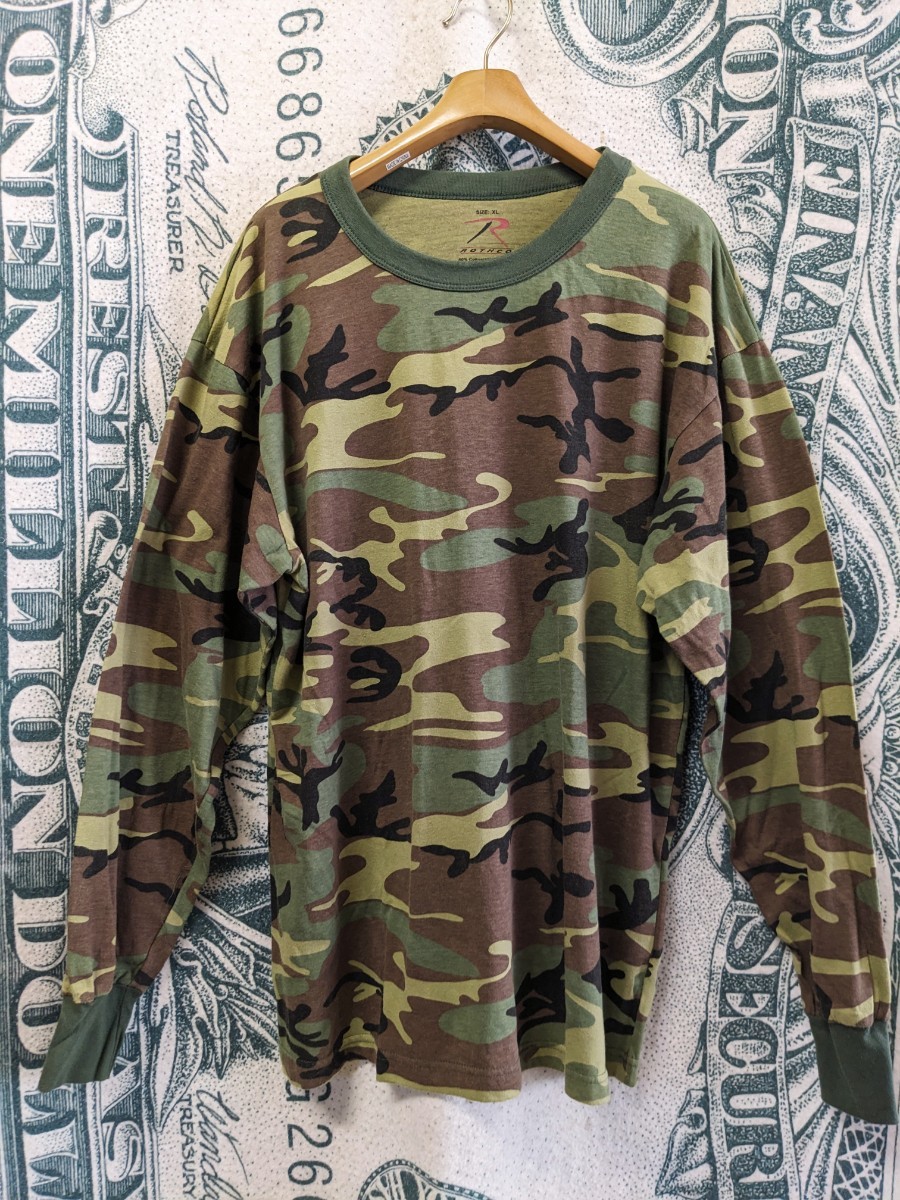 ROTHCO ロスコ ウッドランド迷彩 長袖Tシャツ Camo 迷彩 USAモデル 米軍 カモフラ ロンＴ 迷彩柄 XL_画像1