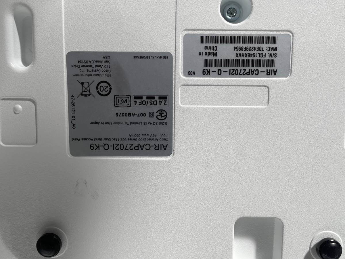 ◆◇Cisco/シスコ アクセスポイント Aironet 　AIR-CAP2702I-QーK9　AC電源付 通電確認のみ◇◆_画像4