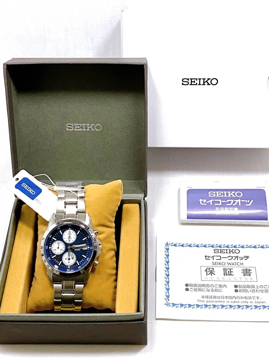 送料無料【新品 未使用】腕時計 人気 SEIKO（セイコー） メンズ クロノグラフ 防水 保証書付 シンプル ネイビー ブルー クオーツ シルバー_画像6