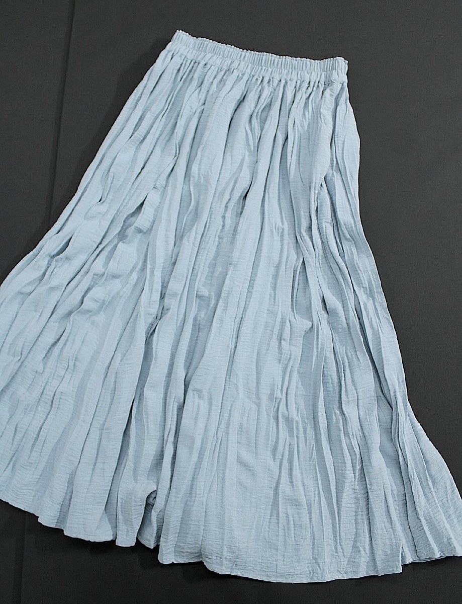 прекрасный товар / маленький размер atsu low Taya ma талия резина помятость обработка длинная юбка голубой серый S ak128