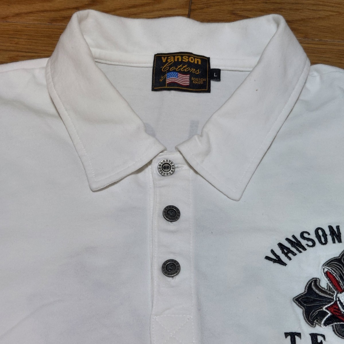 VANSON バンソン クローズ WORST 武装戦線 T.F.O.A ポロシャツ 半袖 Lサイズ ホワイト 白 デスラビット 襟付きシャツ ボタン_画像5