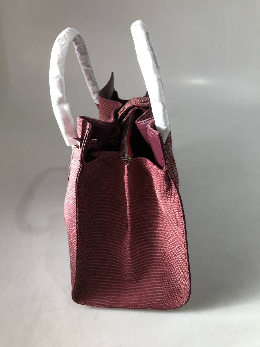HG5121 ヌバック リザード トカゲ革 ハンドバッグ 専用袋付き 鞄 レディース _画像3