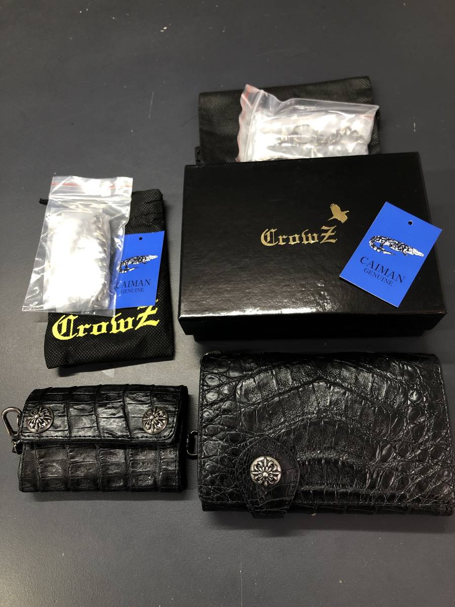 HB8419　 Crowz　クローズ　 折り財布　＆　キーケース　セット メンズ カイマン ウォレットチェーン付き 本革 レザー　 未使用品