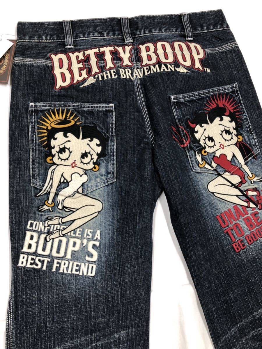 Betty Boop x BRAVE-MAN ベティ ブレイブマン コラボ デニムパンツ BBB-2348 インディゴ 34インチ_画像4