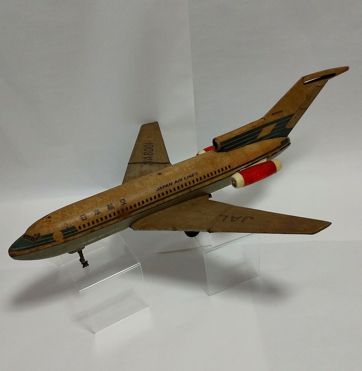 でかい ブリキ レトロ 当時物 古い玩具店在庫品 日本航空JA8001 JAL ボーイング727 飛行機 旅客機 ビンテージ 昭和レトロ 長さ74cm_画像1