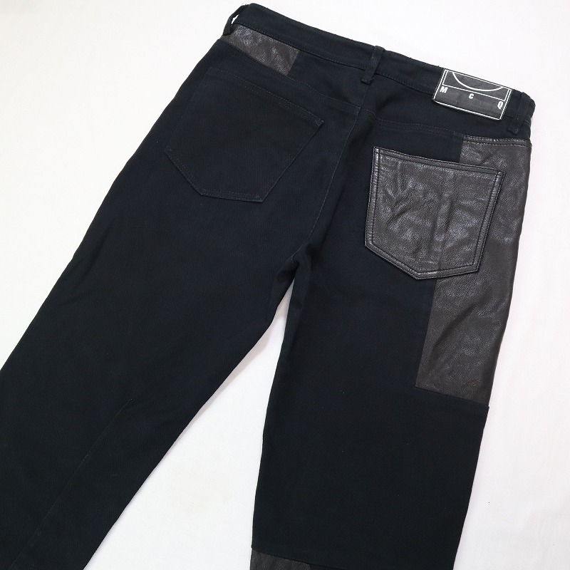 希少 Alexander McQueen McQ マックキュー アレキサンダーマックイーン ブラックデニムレザーパンツ デザインジーンズ サイズ28 M相当