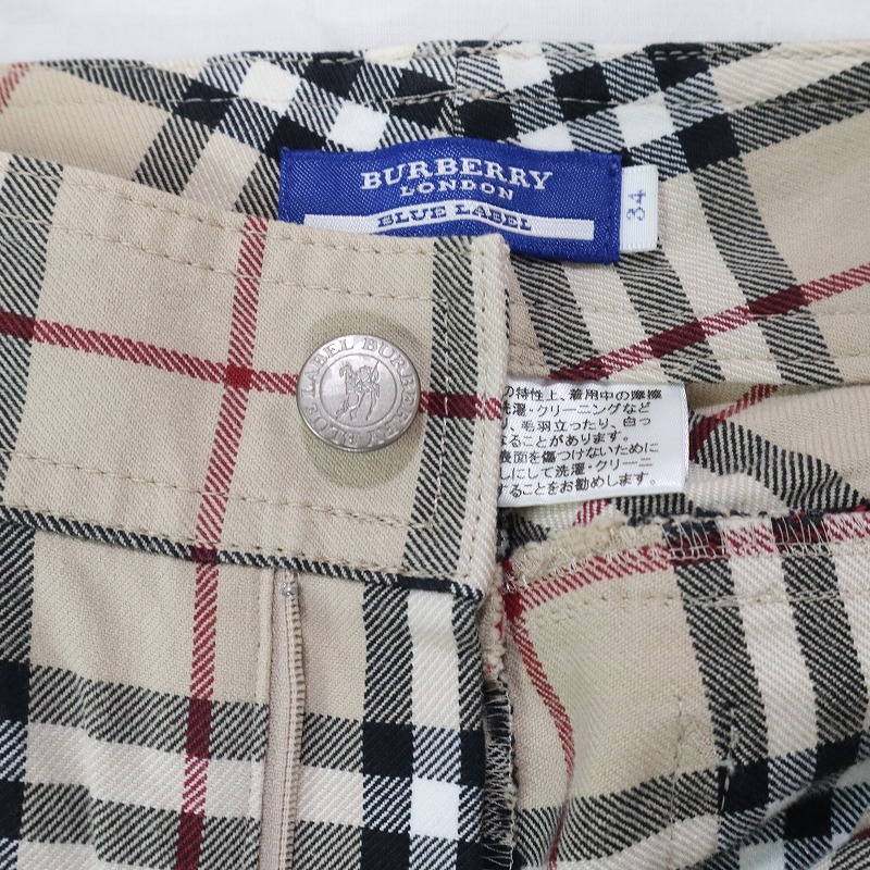 BURBERRY BLUE LABEL バーバリーブルーレーベル ノバチェックストレートパンツ カジュアル ベージュ 三陽商会 レディース サイズ34 S相当