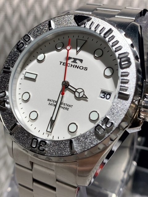 新品 テクノス TECHNOS 正規品 腕時計 アナログ腕時計 クオーツ ステンレス カレンダー 防水 回転ベゼル ホワイト シルバー 3針 プレゼント_画像2
