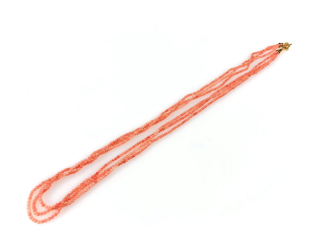 殿堂 ピンク珊瑚 直径：1ｍｍビーズ 三連 ネックレス 留め具：シルバー