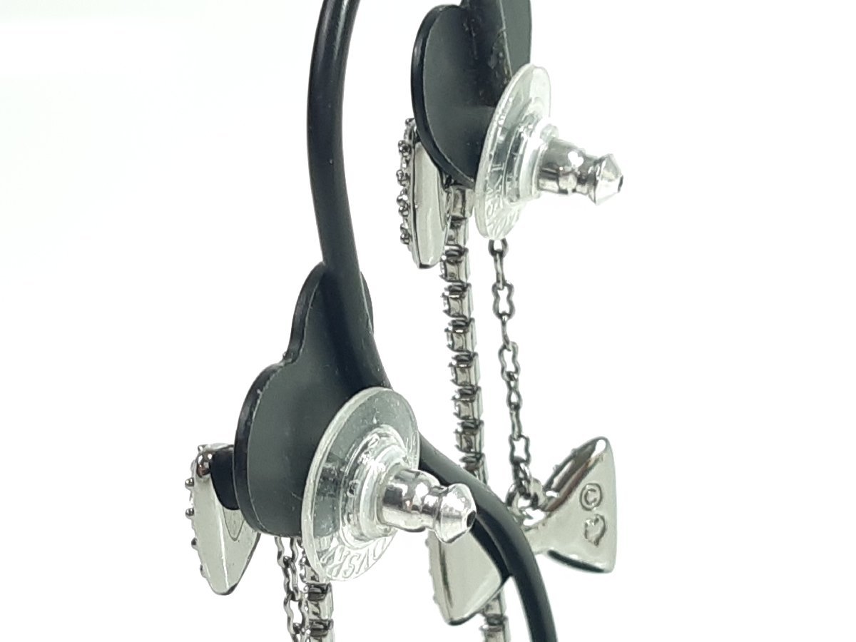 高い素材】 スワロフスキー SWAROVSKI 3WAY リボン ロング ピアス 縦