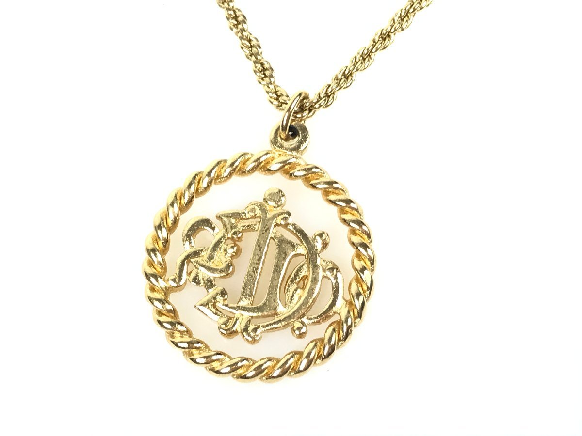 美品　クリスチャン・ディオール　Christian Dior　ヴィンテージ　ロゴデザイン　ネックレス　ペンダント　ゴールドカラー　YAS-8665