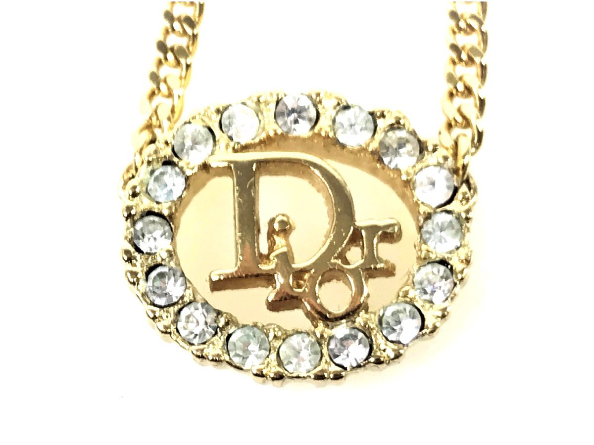 クリスチャン・ディオール　Christian Dior　ロゴ　ラインストーン　ネックレス　ゴールドカラー　YAS-9391
