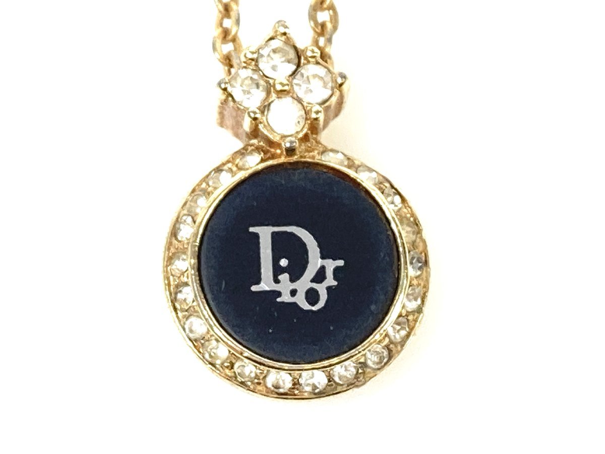 クリスチャン・ディオール　Christian Dior　ロゴ×ラインストーン　デザインネックレス　ブラック×ゴールドカラー　YAS-9997