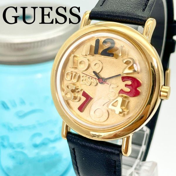 144 GUESS ゲス時計　メンズ腕時計　アンティーク　ゴールド　デコボコ
