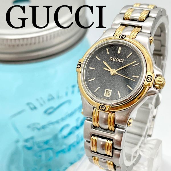 春先取りの 186 GUCCI グッチ時計 コンビ ブラックパール レディース