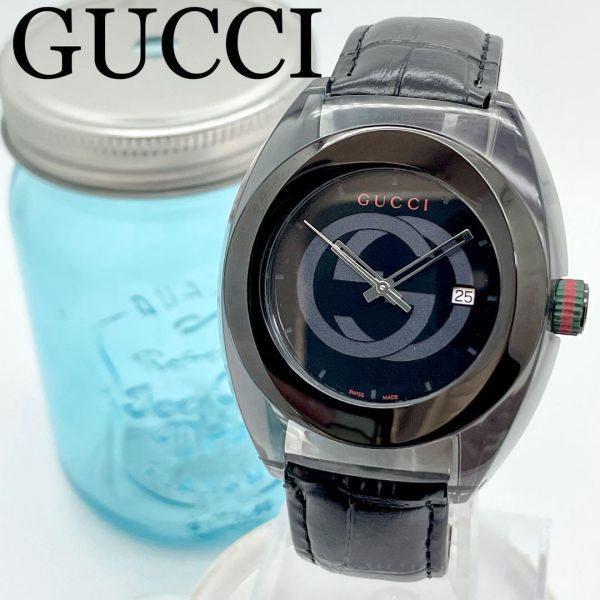 予約】 464 【美品】GUCCI グッチ時計 メンズ腕時計 シンク ブラック