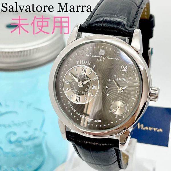 13 【新品】サルバトーレマーラ時計　メンズ腕時計　ブラック　デュアルタイム