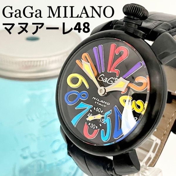 479 ガガミラノ時計　メンズ腕時計　ブラック　マヌアーレ48 機械式　手巻き