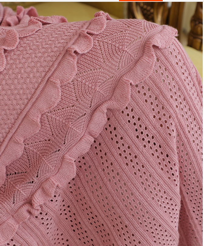 レディースカーディガンロングスカートセットフリルが可愛いピンク色L_画像8