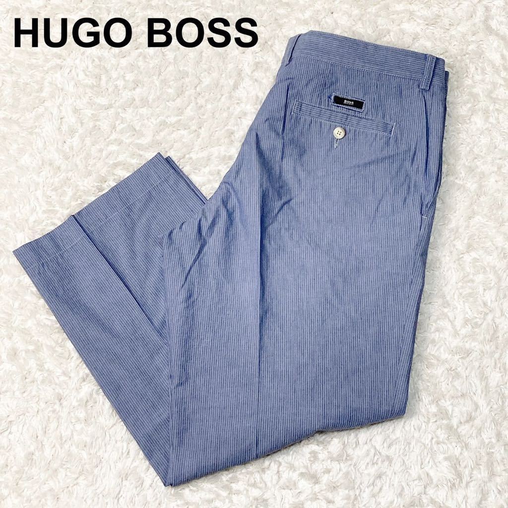HUGO BOSS ヒューゴボス スラックス パンツ ストライプ 52 XL相当 大きいサイズ メンズ B102317-36の画像1