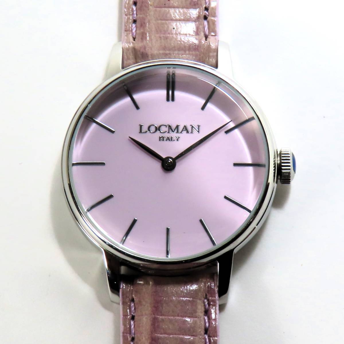 美品 稼働品 LOCMAN ロックマン クオーツ 2針 腕時計 0253A11A 純正レザーバンド 箱 保証書 ピンク文字盤