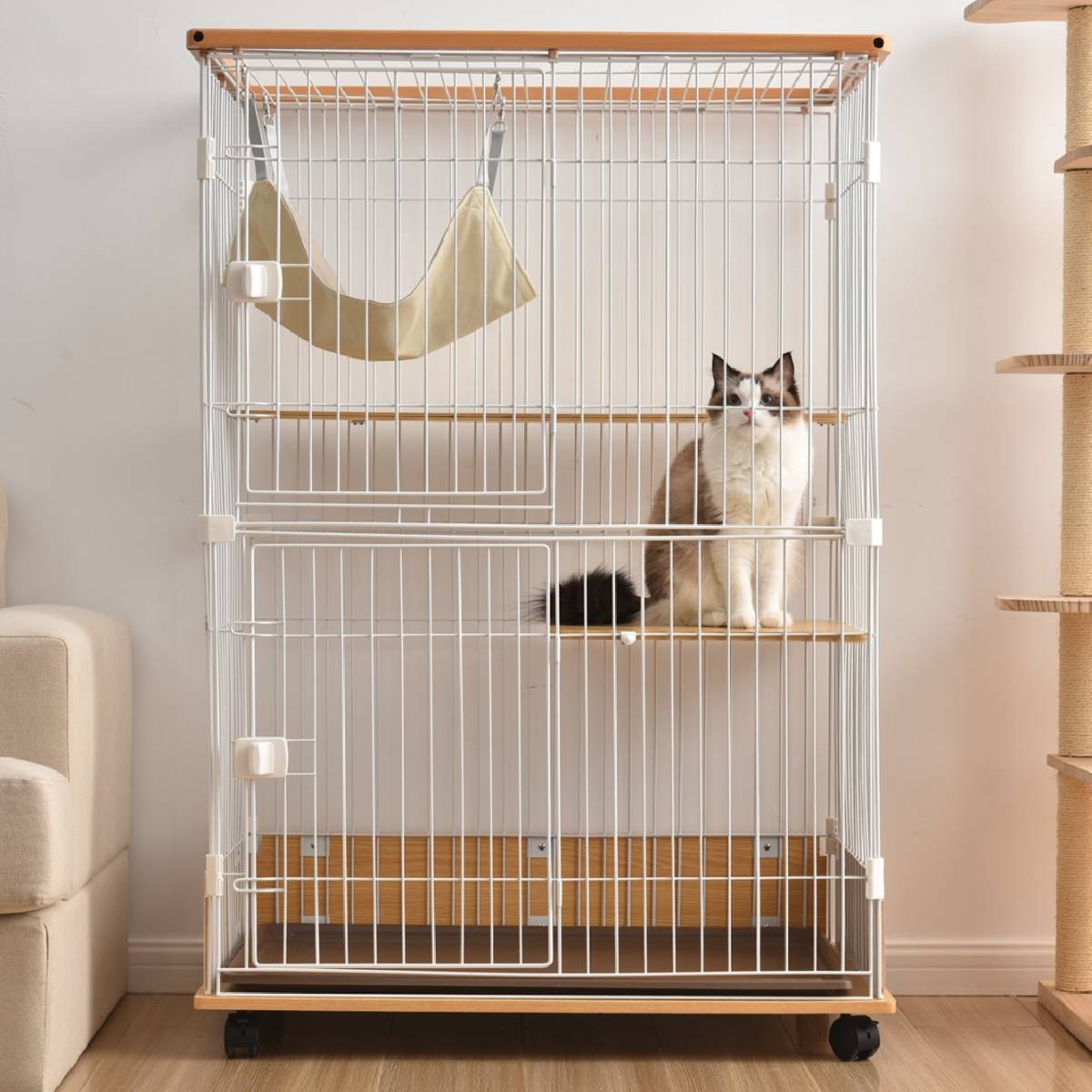  cat cat cage wooden two step natural 1 step 2 step possibility with casters cat house absence number protection . mileage prevention many head ..