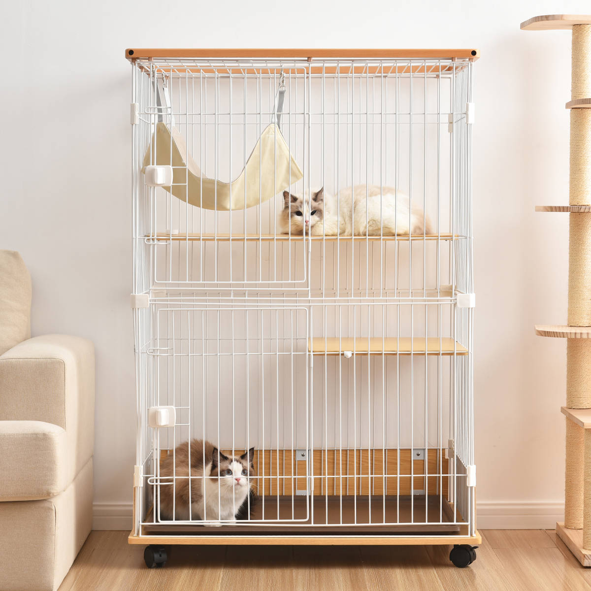  cat cat cage wooden two step natural 1 step 2 step possibility with casters cat house absence number protection . mileage prevention many head ..