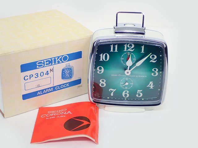 SEIKO CORONA (セイコーコロナ)　Flower　2JEWELS　目覚まし時計　手巻き　CP304（緑） 取扱説明書付　昭和レトロ　(管理AZ-22)_画像1