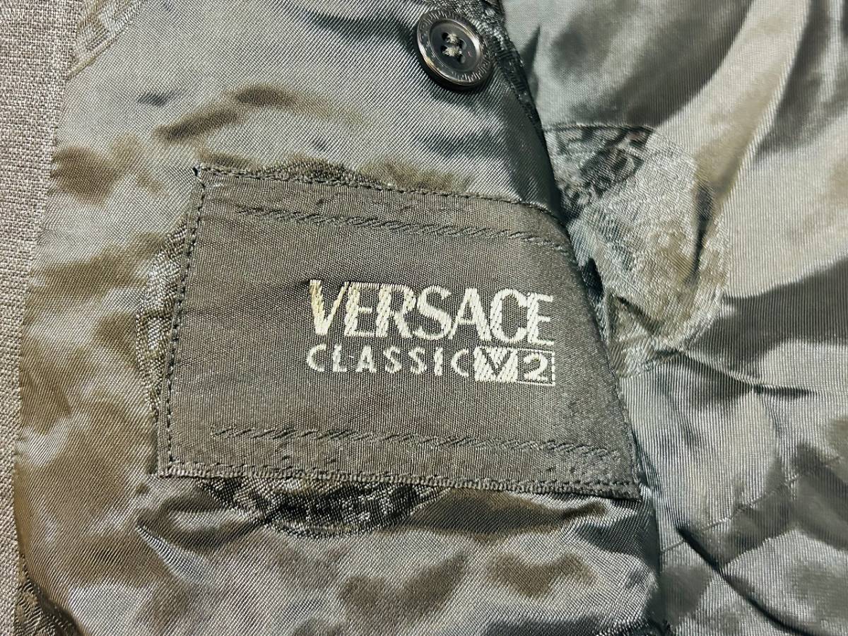 A2631 ヴェルサーチ VERSACE◆ウール100% ダブル テーラードジャケット/ブレザー メンズ48 グレーストライプの画像6