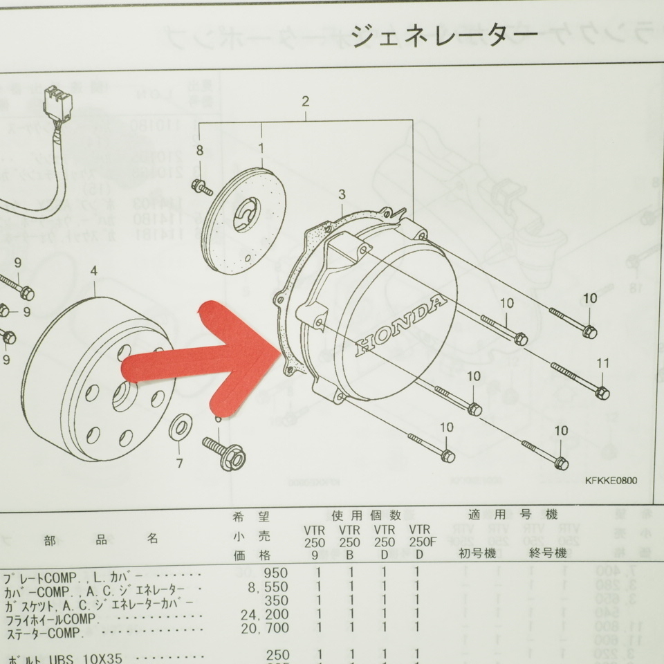 VT250スパーダ ジェネレーターカバー ガスケット MC20-100 SPADA_画像3