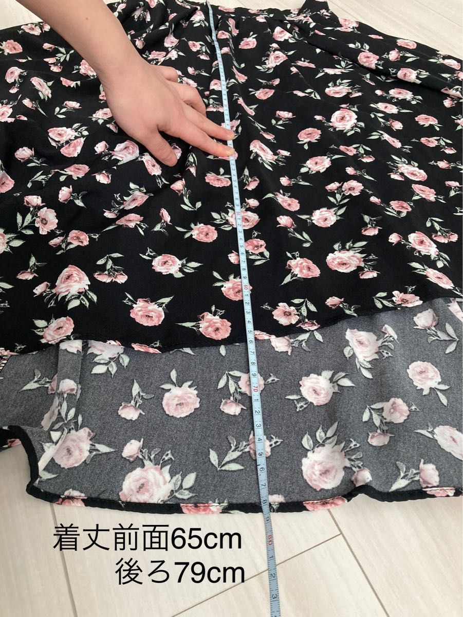 INGNI イング　花柄　黒地　薔薇　ロングフレアスカート　Mサイズ