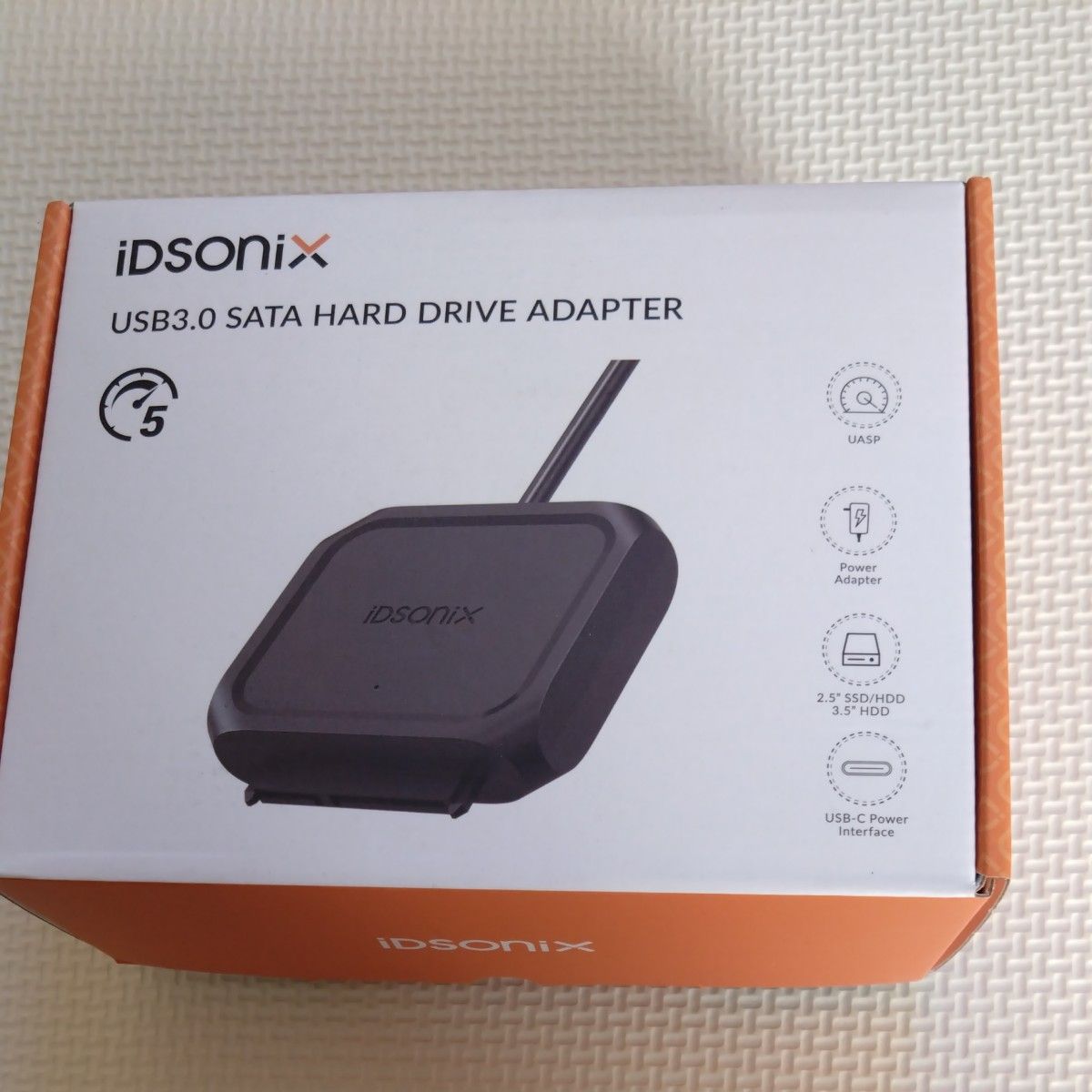 iDsonix SATA - USB 3.0 ケーブル、12V/2A 電源アダプター付き
