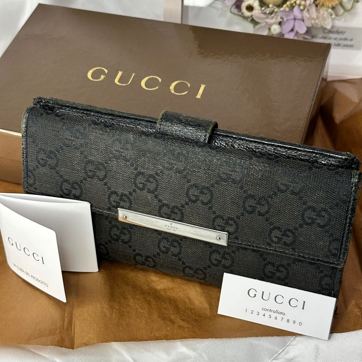 GUCCI グッチ  長財布 財布 Wホック ＧＧキャンバス ブラック 2つ折り