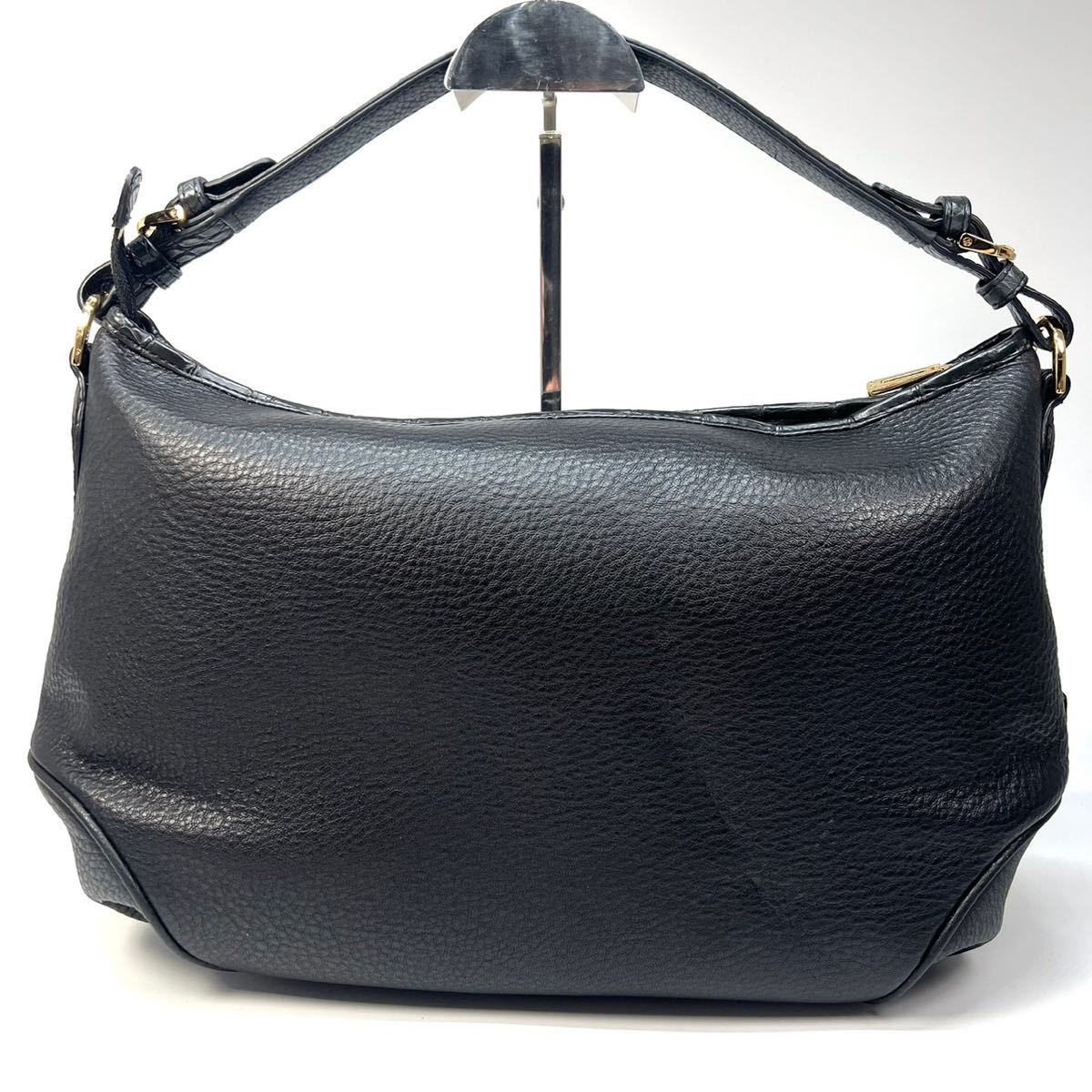 Leather Jewels shoulder bag handbag 2WAY crocodile wani leather lady's black black 