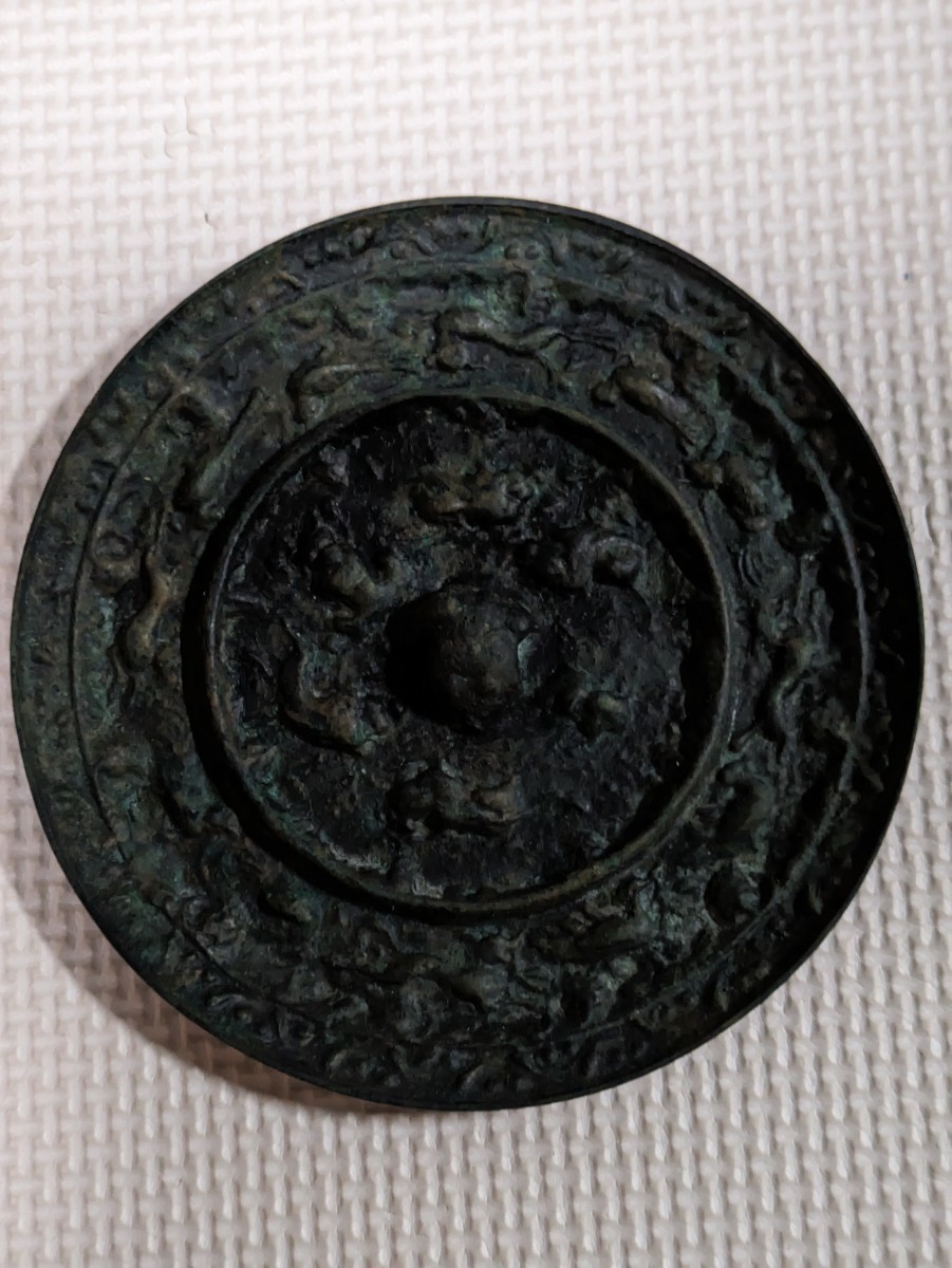 中国美術　中国 古美術 唐時代 海獣葡萄 古銅鏡 時代鏡 古鏡 古銅製 置物　13131cm y0151
