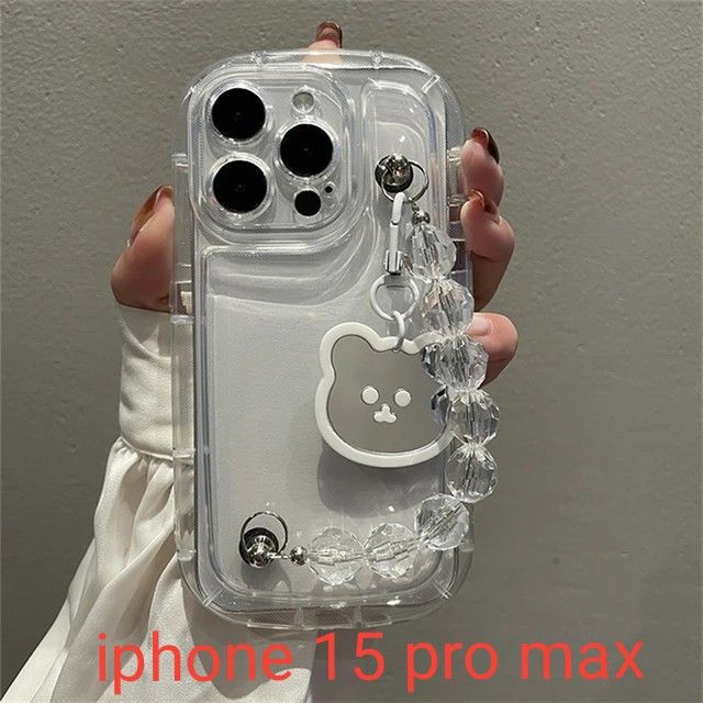 iphone15 pro maxジュエリー作り用のクマ型ペンダント付きダイヤモンドブレスレット,iPhone用の耐衝撃性保護ケース