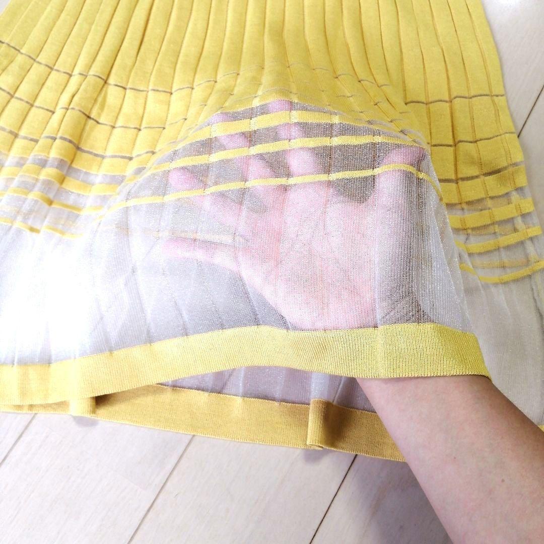 ニットワンピース ノースリーブ マスタードイエロー 裾が透ける素材の画像6