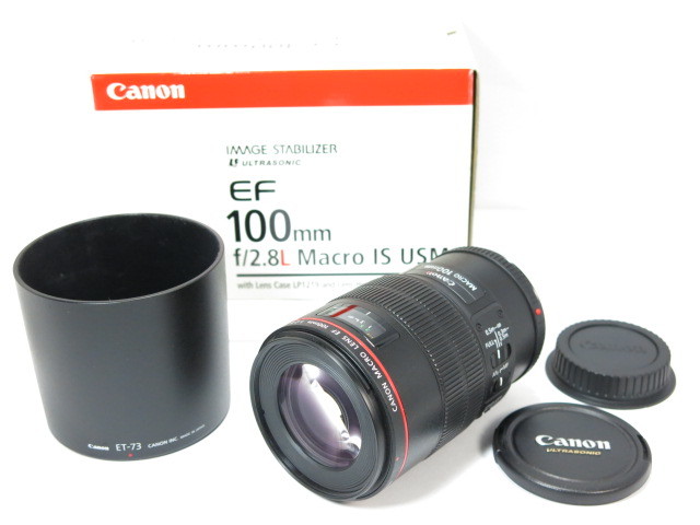 【 極美品 】Canon EF 100mm F2.8L MACRO IS USM レンズ ET-73H純正フード 元箱付 キヤノン [管CN1530]