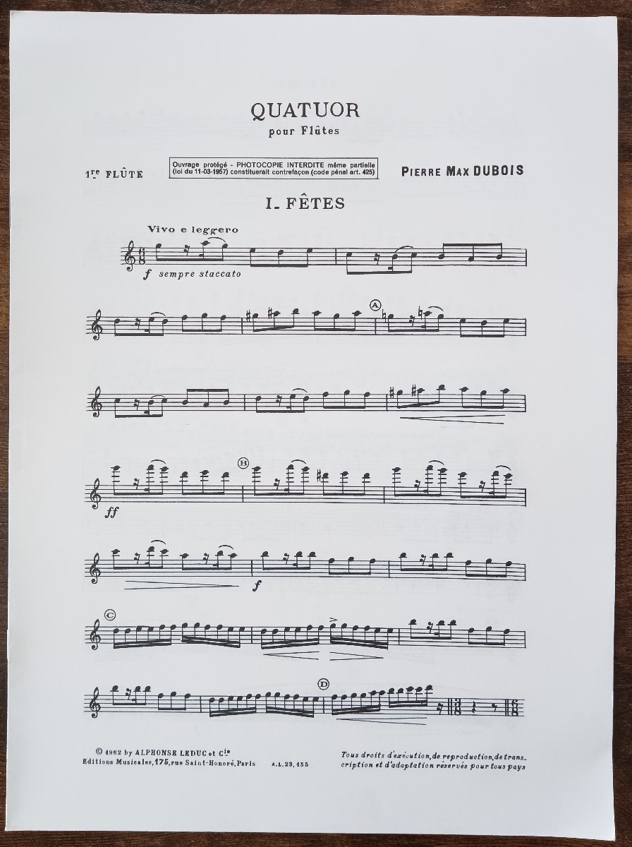 送料無料 フルート4重奏楽譜 P.M.デュボア:フルート四重奏曲 試聴可 スコア・パート譜セット_画像4