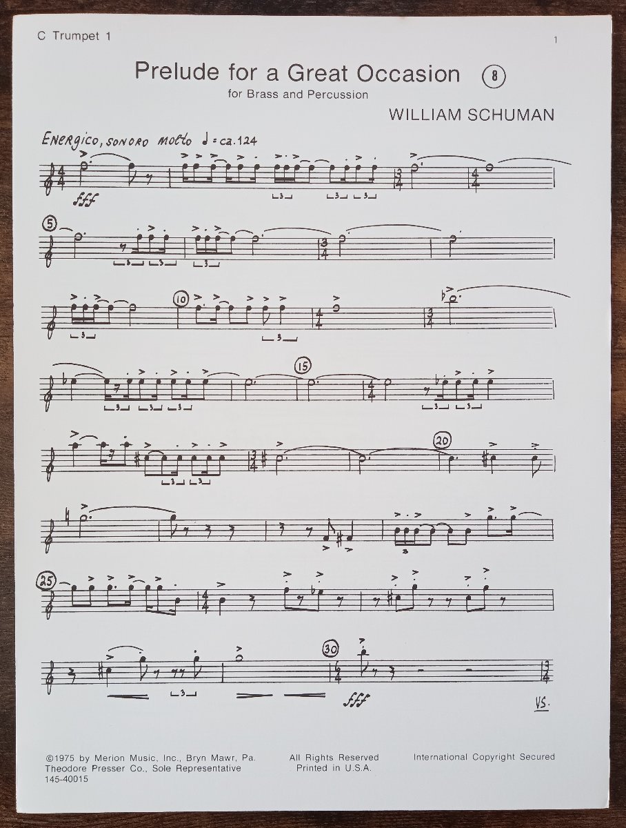 送料無料 金管打楽器合奏楽譜 ウィリアム・シューマン：プレリュード・フォー・ア・グレート・オケージョン 試聴可 スコア・パート譜の画像5