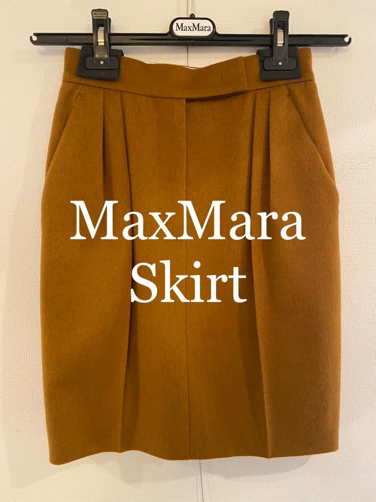 Max Mara スカート キャメル ブラウン ウール マックスマーラ ミニスカート タック