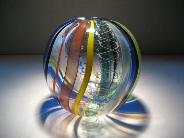 良品 現代ガラス フランス 作家物 tessuto 球形ガラスベース ヴェネチアンガラス風の仕上がり/ムラノガラス/コスタボダ